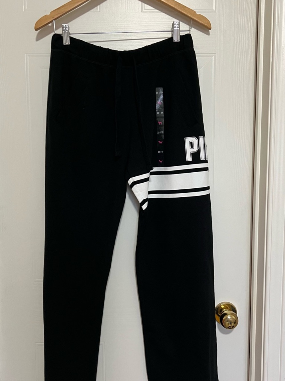 Victoria's Secret PINK Black Boyfriend Fit Sweatpants with White Stripes